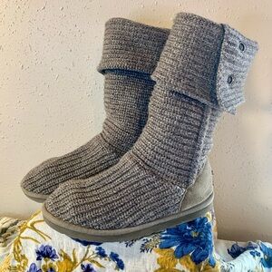 UGG Gray Knit and Suede Boots